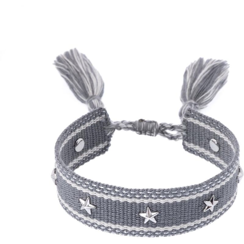 Woven Friendship Bracelet W/Star Studs Dark Sage W/Silver